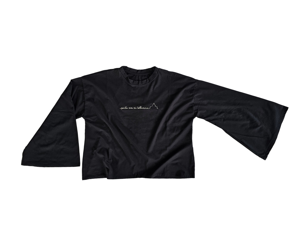 T SHIRT MANICA A CAPANA NERA QUESTA SERA SEI BELISSIMA