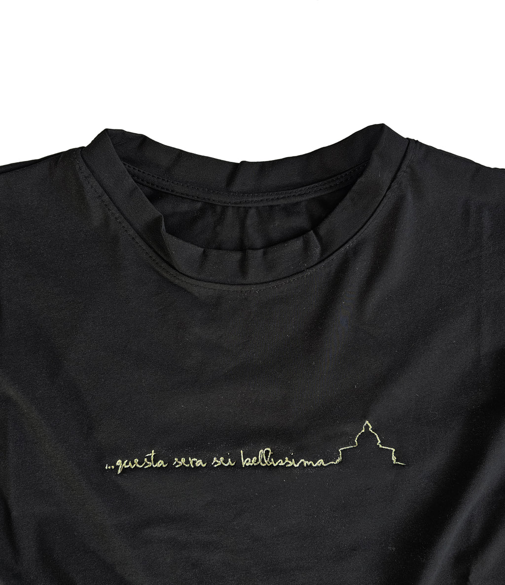 T SHIRT MANICA A CAPANA NERA QUESTA SERA SEI BELISSIMA