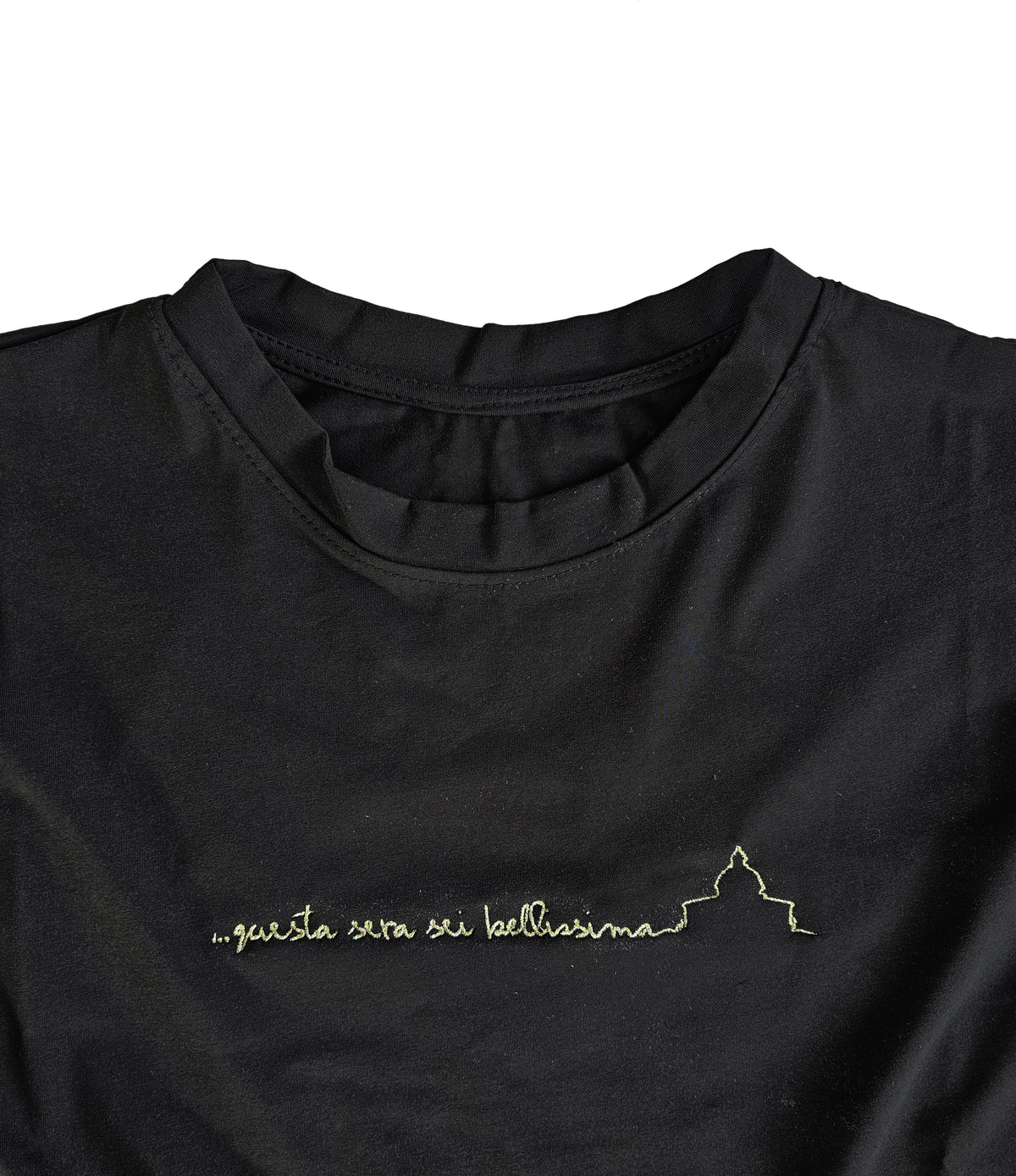 T SHIRT MANICA A CAPANA NERA QUESTA SERA SEI BELISSIMA